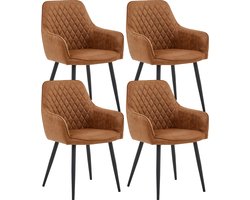 Colenis® - Beverly Eetkamerstoel - Set Van 4 - Cognac - Microvezel - Industrieel
