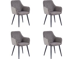 Colenis® - Beverly Eetkamerstoel - Set Van 4 - Grijs - Fluweel - Met armleuning
