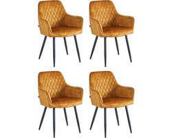 Colenis® - Beverly Eetkamerstoel - Set Van 4 - Honey - Vintage Velvet - Met armleuning - Goud Geel