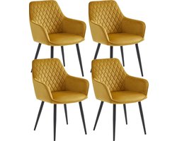 Colenis® - Beverly Eetkamerstoel - Set Van 4 - Okergeel -Velvet - Industrieel - Met armleuning