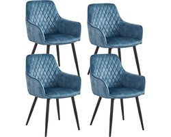 Colenis® - Beverly Eetkamerstoel - Set Van 4 - Petrol - Vintage Velvet - Industrieel