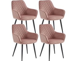Colenis® - Beverly Eetkamerstoel - Set Van 4 - Roze -Velvet - Industrieel - Met armleuning