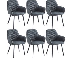 Colenis® - Beverly Eetkamerstoel - Set Van 6 - Antraciet - Microvezel - Met armleuning