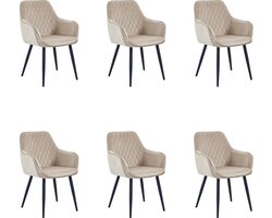 Colenis® - Beverly Eetkamerstoel - Set Van 6 - Beige - Fluweel - Met armleuning