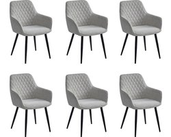 Colenis® - Beverly Eetkamerstoel - Set Van 6 - Beige - Geweven stof - Met armleuning