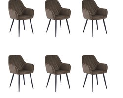 Colenis® - Beverly Eetkamerstoel - Set Van 6 - Bruin - Fluweel - Met armleuning