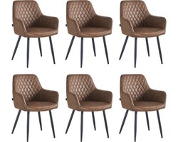 Colenis® - Beverly Eetkamerstoel - Set Van 6 - Bruin - Microfiber Stof - Met armleuning