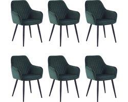 Colenis® - Beverly Eetkamerstoel - Set Van 6 - Groen - Fluweel - Met armleuning