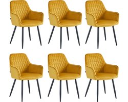 Colenis® - Beverly Eetkamerstoel - Set Van 6 - Okergeel -Velvet - Industrieel - Met armleuning