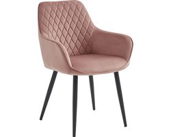 Colenis® - Beverly Eetkamerstoel - Set Van 6 - Roze -Velvet - Industrieel - Met armleuning