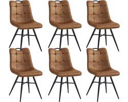 Colenis® - Bloq Eetkamerstoel - Set Van 6 - Cognac - Microfiber Stof - Industrieel - Comfortabele Stoel voor Eetkamer of Keuken