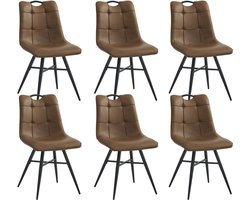 Colenis® - Bloq Eetkamerstoel - Set Van 6 - Cognac - PU Stof - Industrieel - Comfortabele Stoel voor Eetkamer of Keuken