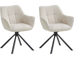 Colenis® - Boston Eetkamerstoel - Set van 2 - Beige - Chenille Stof - Gestoffeerde zitting - Metalen poten - 180° - Draaistoel