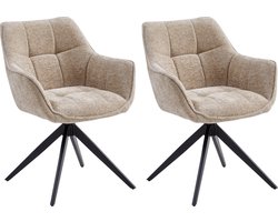 Colenis® - Boston Eetkamerstoel - Set van 2 - Taupe - Chenille Stof - Gestoffeerde zitting - Metalen poten - 180° - Draaistoel