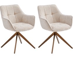 Colenis® - Boston Eetkamerstoelen - Set van 2 - Beige - Chenille Stof - 180° Draaistoelen - Geborsteld Goud Poten - Gestoffeerde zitting