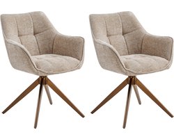 Colenis® - Boston Eetkamerstoelen - Set van 2 - Taupe - Chenille Stof - 180° Draaistoelen - Geborsteld Goud Poten - Gestoffeerde zitting