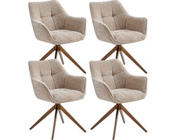 Colenis® - Boston Eetkamerstoelen - Set van 4 - Taupe - Chenille Stof - 180° Draaistoelen - Geborsteld Goud Poten - Gestoffeerde zitting