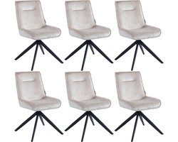 Colenis® - Brutus Eetkamerstoel - Set Van 6 - Beige - Chenille Stof - Zwarte Poten - Stoel