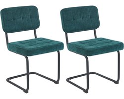 Colenis - Buisframe Stoel Kita - Eetkamerstoel - Set van 2 - Petrol - Chenille Stof - Metalen Frame - Industrieel Design