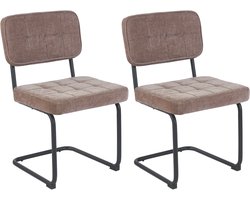 Colenis - Buisframe Stoel Kita - Eetkamerstoel - Set van 2 - Taupe - Chenille Stof - Metalen Frame - Industrieel Design