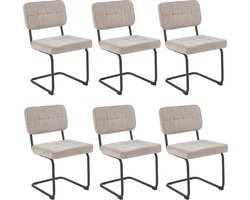 Colenis - Buisframe Stoel Kita - Eetkamerstoel - Set van 6 - Beige - Chenille Stof - Metalen Frame - Industrieel Design