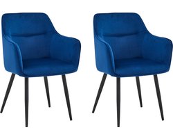 Colenis® - City Eetkamerstoel - Set Van 2 - Blauw - Fluweel - Velvet - Industrieel - Stoel - Design - Armleuningen
