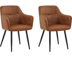 Colenis® - City Eetkamerstoel - Set Van 2 - Cognac - Microfiber - Microvezel - Industrieel - Stoel - Design - Armleuningen