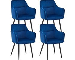 Colenis® - City Eetkamerstoel - Set Van 4 - Blauw - Fluweel - Velvet - Industrieel - Stoel - Design - Armleuningen
