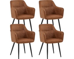 Colenis® - City Eetkamerstoel - Set Van 4 - Cognac - Microfiber - Microvezel - Industrieel - Stoel - Design - Armleuningen