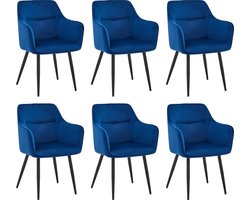 Colenis® - City Eetkamerstoel - Set Van 6 - Blauw - Fluweel - Velvet - Industrieel - Stoel - Design - Armleuningen