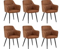 Colenis® - City Eetkamerstoel - Set Van 6 - Cognac - Microfiber - Microvezel - Industrieel - Stoel - Design - Armleuningen