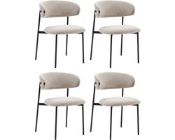 Colenis® - Daria Eetkamerstoelen Japandi - Set van 4 - Beige - Bouclé Stof - Luxe Gestoffeerde Zitting - Industrieel Design - Metalen Poten - Stof