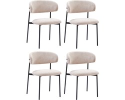 Colenis® - Daria Eetkamerstoelen Japandi - Set van 4 - Beige - Linnen Stof - Luxe Gestoffeerde Zitting - Industrieel Design - Metalen Poten - Stoel