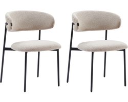 Colenis® - Daria Eetkamerstoelen - Set van 2 - Beige - Bouclé Stof - Luxe Gestoffeerde Zitting - Industrieel Design - Metalen Poten - Stof