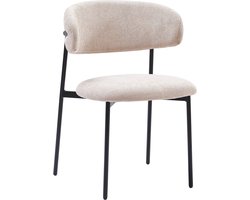 Colenis® - Daria Eetkamerstoelen - Set van 4 - Beige - Linnen Stof - Luxe Gestoffeerde Zitting - Industrieel Design - Metalen Poten - Stoel