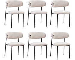 Colenis® - Daria Eetkamerstoelen - Set van 6 - Beige - Chenille Stof - Luxe Gestoffeerde Zitting - Industrieel Design - Metalen Poten - Stoel
