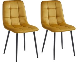 Colenis® - Ela Eetkamerstoel - Set Van 2 - Okergeel - Fluweel - Velvet - Industrieel