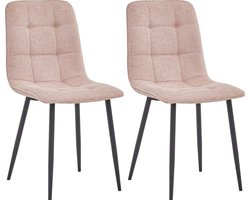 Colenis® - Ela Eetkamerstoel - Set Van 2 - Roze - Linnen Stof - Industrieel