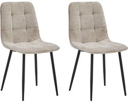 Colenis® - Ela Eetkamerstoel - Set Van 2 - Taupe - Chenille Stof - Industrieel - Stoel