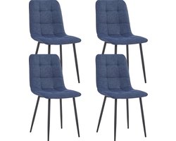 Colenis® - Ela Eetkamerstoel - Set Van 4 - Blauw - Linnen Stof - Industrieel