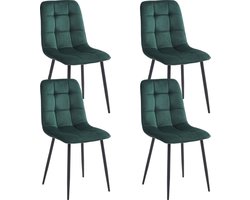 Colenis® - Ela Eetkamerstoel - Set Van 4- Groen - Fluweel - Velvet - Industrieel