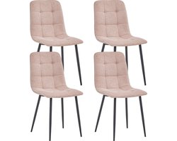 Colenis® - Ela Eetkamerstoel - Set Van 4 - Roze - Linnen Stof - Industrieel