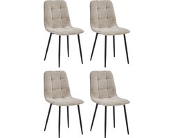 Colenis® - Ela Eetkamerstoel - Set Van 4 - Taupe - Chenille Stof - Industrieel - Stoel