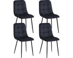 Colenis - Ela Eetkamerstoel - Set Van 4- Zwart - Fluweel - Industrieel