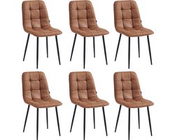 Colenis® - Ela Eetkamerstoel - Set Van 6 - Cognac - Microvezel - Industrieel