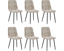 Colenis® - Ela Eetkamerstoel - Set Van 6 - Taupe - Chenille Stof - Industrieel - Stoel