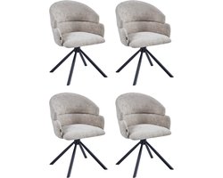Colenis® - Elena Eetkamerstoel - Set van 4 - Taupe - Chenille Stof - Gestoffeerde zitting - Metalen poten - 180° - Draaistoel