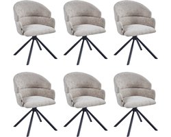 Colenis® - Elena Eetkamerstoel - Set van 6 - Taupe - Chenille Stof - Gestoffeerde zitting - Metalen poten - 180° - Draaistoel