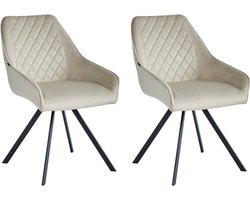 Colenis® - Elias Eetkamerstoel - Set Van 2 - Beige - Velvet - 180° draaibaar