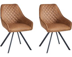 Colenis® - Elias Eetkamerstoel - Set Van 2 - Cognac - Microfiber Stof - 180° draaibaar